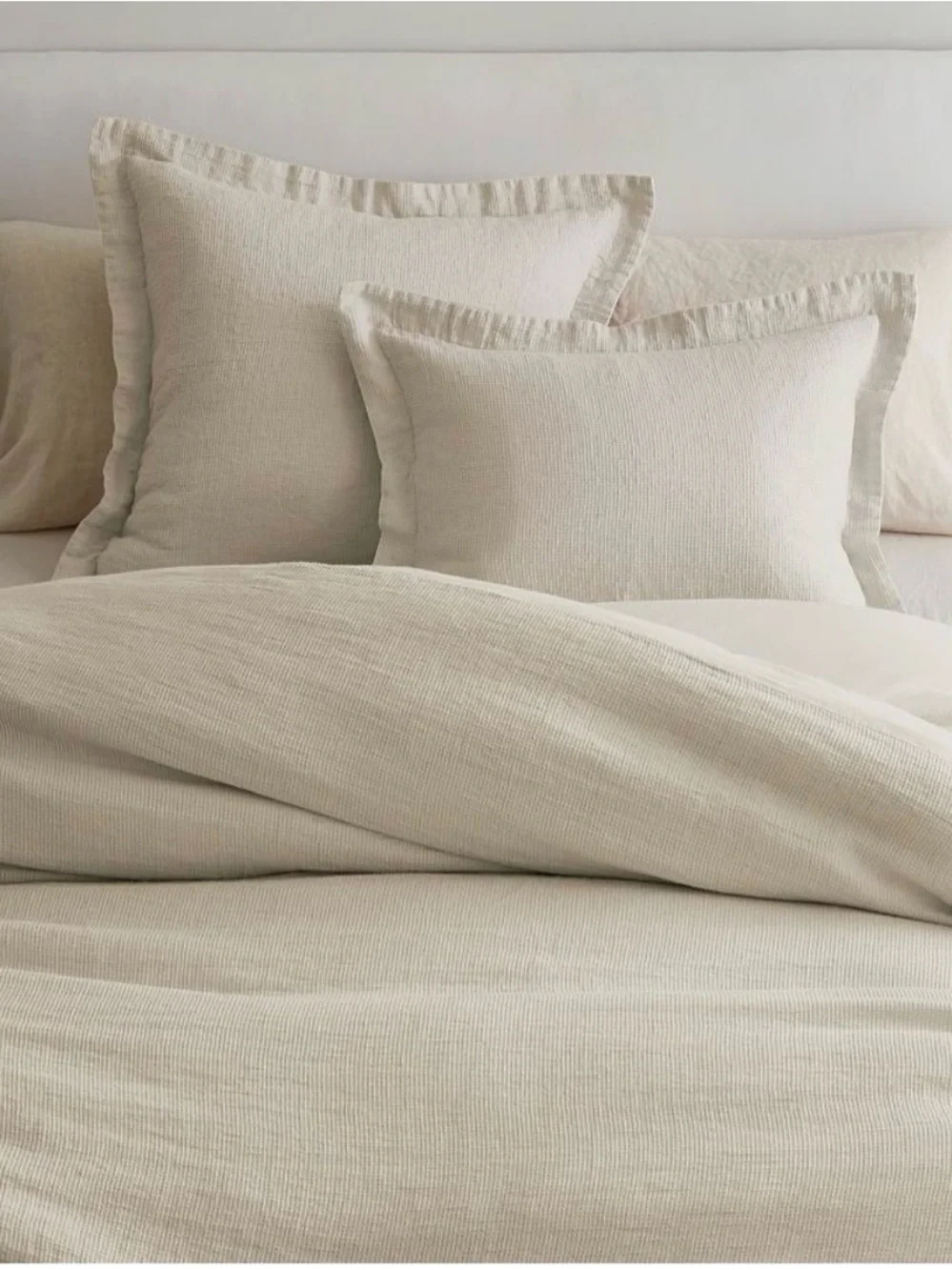 Pottery Barn Linen Waffle Duvet Cover with 2 Euro Shams - Flax